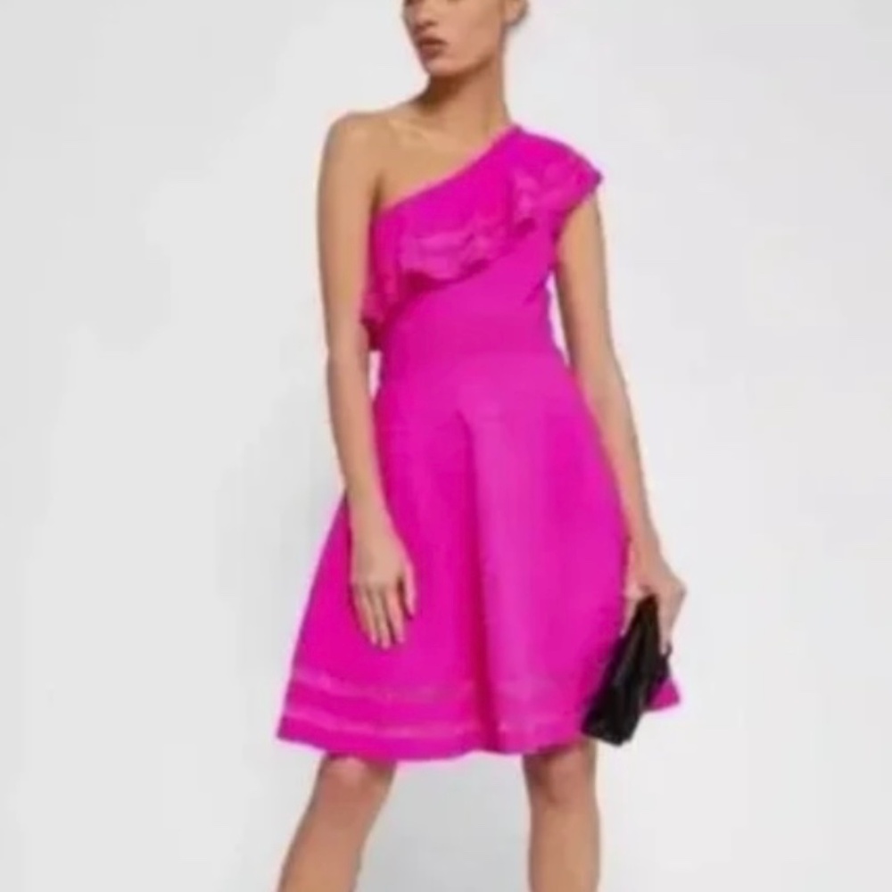 Ted Baker Size 2 One Shoulder Knitted  Dress Streena Pink US 4/6